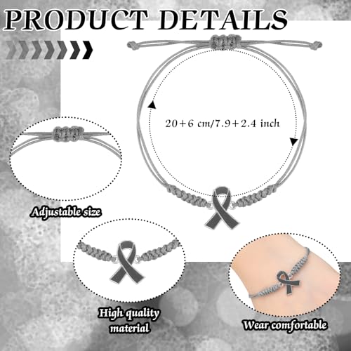 Sasylvia 20 Pcs Brain Cancer Awareness Bracelet Adjustable Cord Grey Ribbon Braided Bracelets Inspirational Brain Cancer Gifts for Women Men Jewelry Accessories2