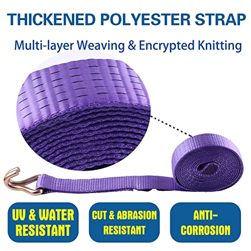 Tie-Downs Ratchet Straps 2" X 16' With Double Wires J Hook Heavy Duty Breaking Strength 10,000 Lbs Working Load 3333 Lbs For Trailer Cargo Car Truck Atv Transporting Pack Of 4 #TOP4