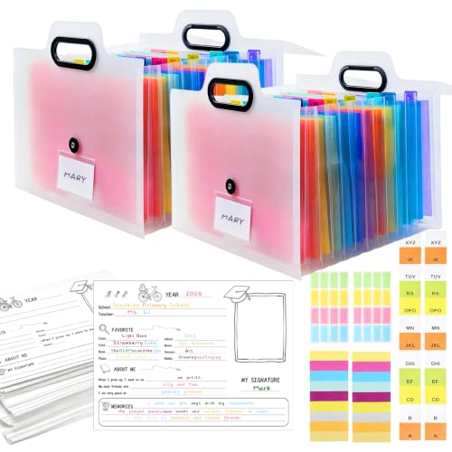 Caja de recuerdos escolares para niños K-12, álbum de fotos y libro de recuerdos del primer y último día de clases, cuaderno de recuerdos preescolar a 12.° grado, organizador de archivos con 13 bolsillos y asa miniatura 1