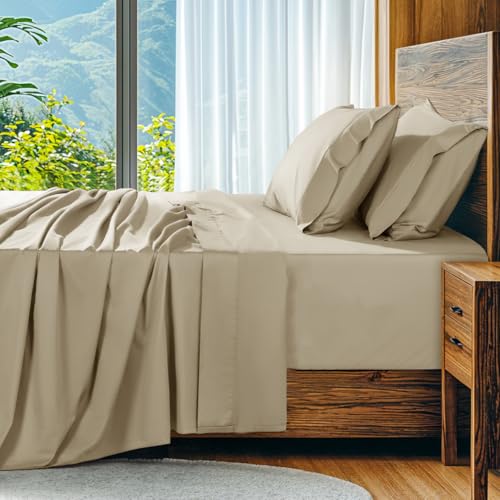 Image of SONORO KATE 1000 Series 100% Egyptian Cotton King Sheets,Extra Deep Pocket | 18-24 Inch Extra Deep Pocket,Soft & Breathable,5-Star Hotel Sateen Bed Sheets,All Season,4pc,Linen