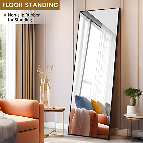 Image of Pexfix Full Body Mirror Length with Black Aluminum Alloy Frame Stand Wall Mounted Hanging for Bedroom Bathroom Living Room Decor,59''x16'' (1017)