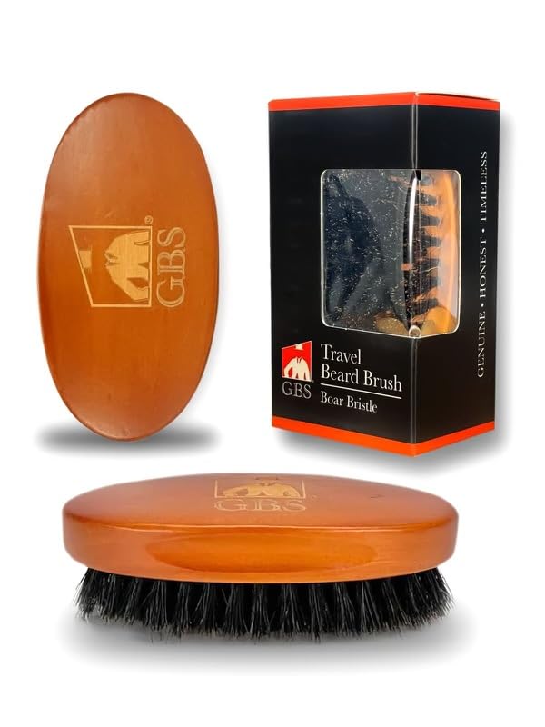 G.B.S Men's 100% Boar Bristle Wooden Handle Beard Brush