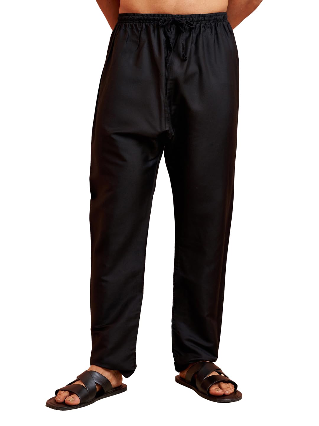 vastramay Men Black Viscose Pyjama - Solid Pattern Drawstring Elastic Waist Festive Ethnic Wear-picture-36