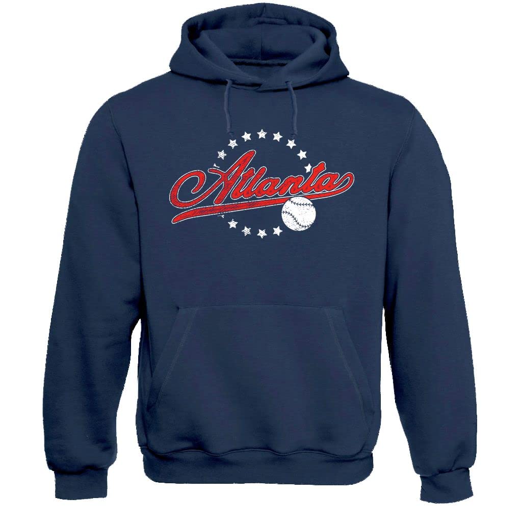 Pro Baseball Vintage Team Men's Retro Fan Apparel, Atlanta - Navy Hoodie, Medium — image 1