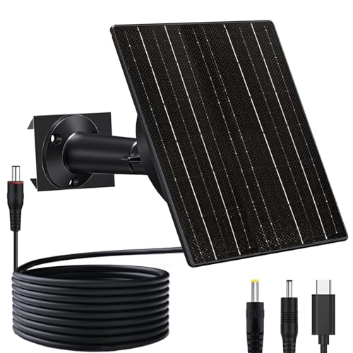 VUEBEE 10W Solar Panel with 10400mAh Battery 5V/12V Adjustable Output for Battery-Powered Security Cameras & Trail Cameras USB-C/DC Plugs IP66 Waterproof 360 Mount