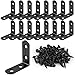 16 Pcs L Bracket Stainless Steel Corner Brace Sets, 90 Degree Right Angle Bracket with 64 Pcs Screws, L Bracket Firmware Can Be Used for Wooden Shelves, Chairs, Tables, Dressers, Furniture (Black)
