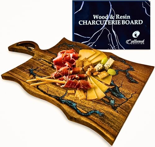 Cultured Creation - Charcuterie Board – Acacia Wood and Resin Cheese Board - Grazing Platter and Serving Tray for Entertaining - Wedding & Housewarming Gift