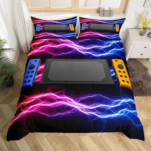 Videospiele Bettwäsche Sets 155x220,Kinder Teen Jungen Gamer Bettbezug Lightning Decor Bettwäsche Bettbezug Set Schlafzimmer Dekor Gaming… – Ansicht 2