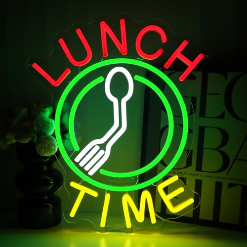Image of Lunch Time Neon Sign for Wall Decor, 15.3 inch x 12.6 inch Led Signs for Kitchen, USB Dimmable Restaurant Neon Lights for Dining Room Luncheonette Bistro Food Bar Home Pub Party Wall Art