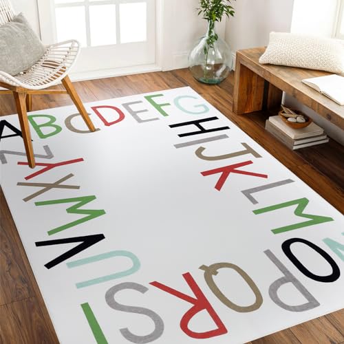 Topotdor Rainbow Kids Play Rug Alphabet Nursery Area Rug Extra