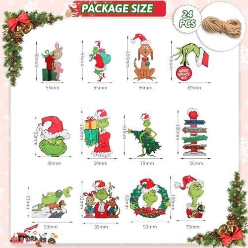 Fabelly 24PCS Christmas Tree Decorations, Christmas Tree Ornaments - Cute Wooden Hanging Ornaments for Christmas Tree - Christmas Decor Indoors Home Party - Image 6