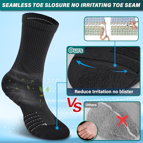 Image of Hylaea Compression Running Socks for men, Coolmax Anti-Blister Cushion Crew Socks for Athletic, Moisture Wicking & Seamless