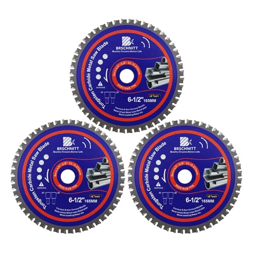 6-1/2" Metal Cutting Circular Saw Blade - BRSCHNITT 3pcs Tungsten Carbide Tipped TCT Saw Blades for Iron, Iron Pipe, Ferrous Metals 48T Arbor:4/5"-5/8"