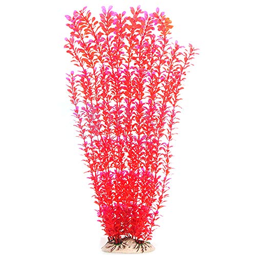 Norgail Large Aquarium Plants Artificial Plastic Fish Tank Plants Decoration Ornaments Safe for All Fish 20 Inches Tall (red)