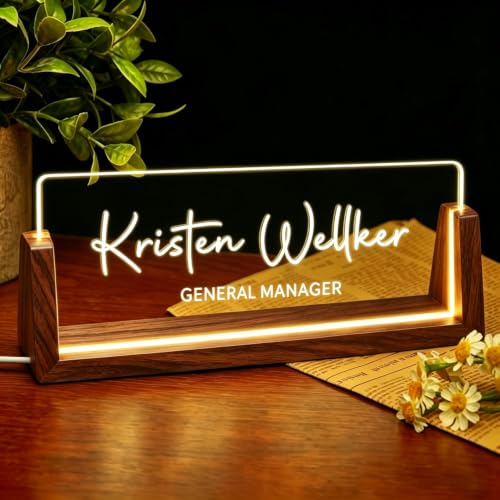 Custom Name Plate for Desk - Acrylic LED Office Name Sign for Women Men