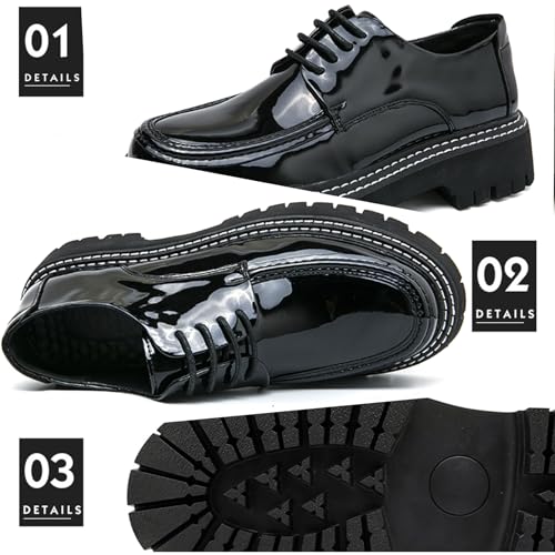 Image of Men's Patent Platform Leather Classic Oxford Shoes Round Toe Lug Sole Non-Slip Lace-Up Business Leather Shoes Fashionable Work Formal Oxfords
