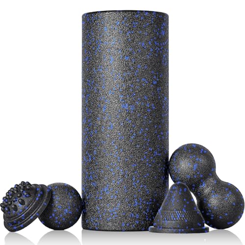 Fitnessrolle Faszienrolle Set 5-T Faszienball Blackroll Foam Roller Faszien Set mit Faszienball Faszienrolle Klein und Duoball Triggerpunkt für Yoga Faszien Training von Muskeln blue
