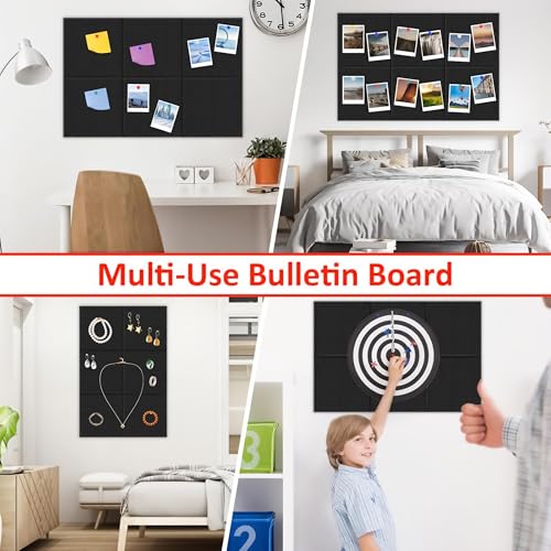 Image of Livzing 6Pcs Felt Wall Bulletin Board for Notes with 67 Push Pins 30x30cm - Self-Adhesive Wall Mount Notice Board - Pin /Felt /Cork Message Board for Notes Photos Home Office School Kitchen Classroom