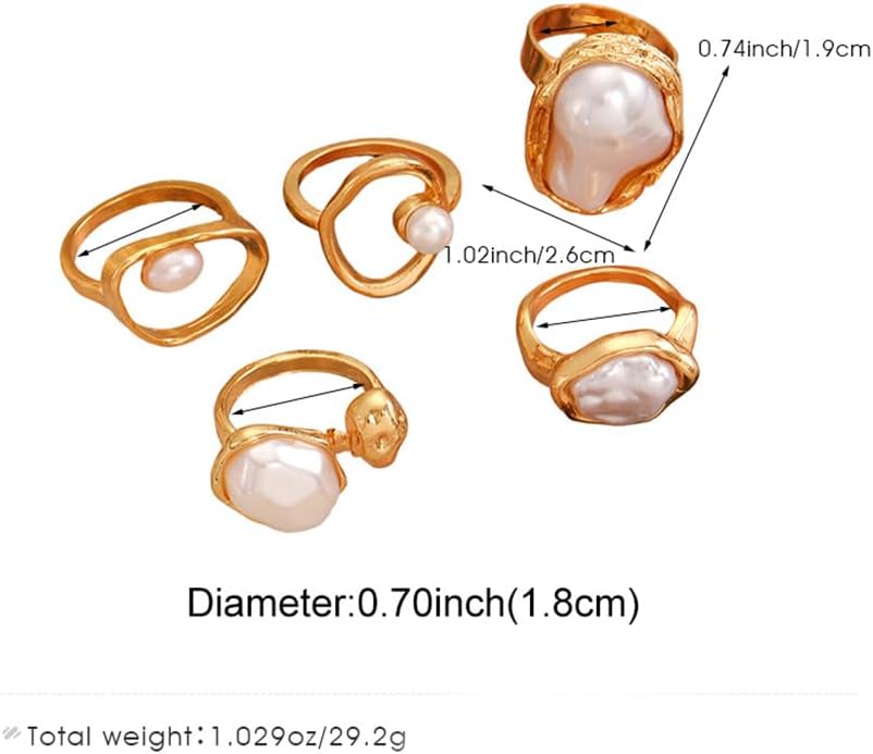Stackable Chunky Gold Baroque Pearl Open Ring, Trendy Punk Irregular Silver Pearls Knuckle Rings for Women Stacking Dainty Party Finger Jewelry Gift Set - Image 2