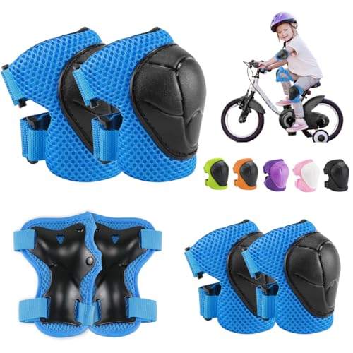 Protecciones Patines,Equipo de Protección Infantil,Protecciones Skate Niño,Incluye Rodilleras Coderas y Muñequeras para Ciclismo Monopatín Patinaje y Otros Deportes(Azul)