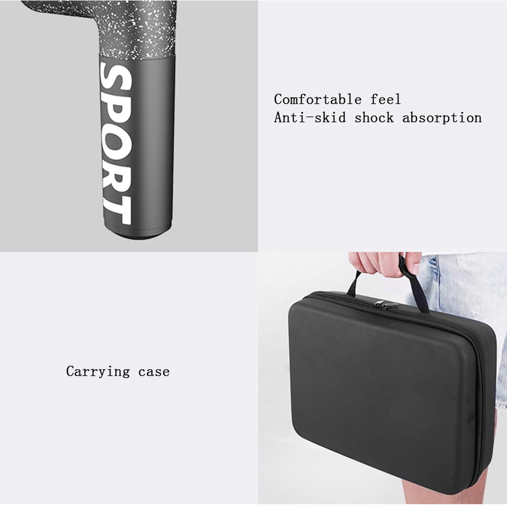 Pistola per Massaggio, Massaggiatore Muscolare Palmare Profondo, 45DB 2500mAh Pistola A Fascia Regolabile A 5 velocità con 6 Teste di Massaggio, Riduzione Intelligente del Rumore