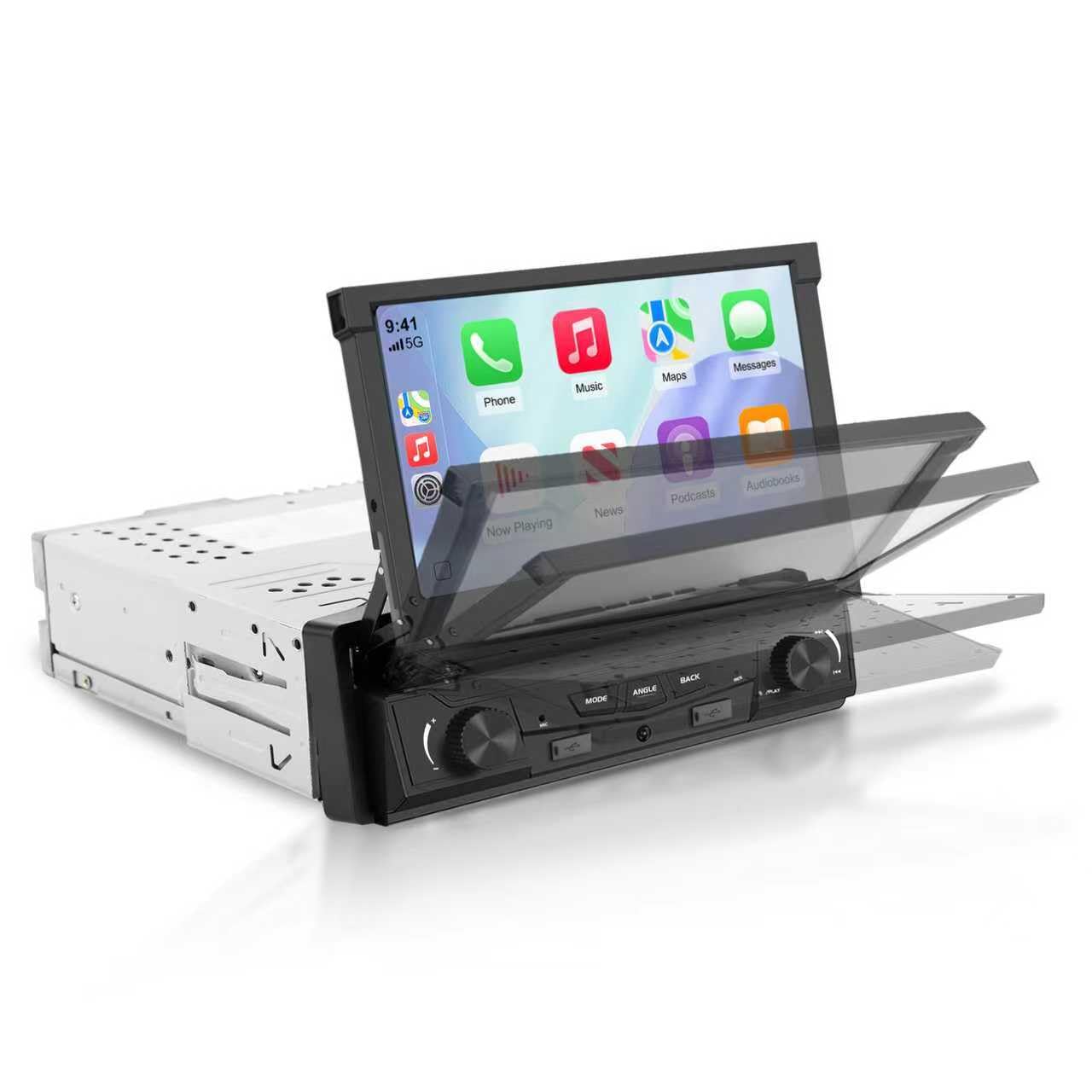 Photo 1 of [Motorized] Y-METDRIVING 7 INCH Single Din Flip Out Touchscreen Car Stereo with Wireless Apple Carplay & Android Auto,Screen Foldable Car Audio Receiver with Bluetooth 5.0/FM/AM/USB(TH0029)
