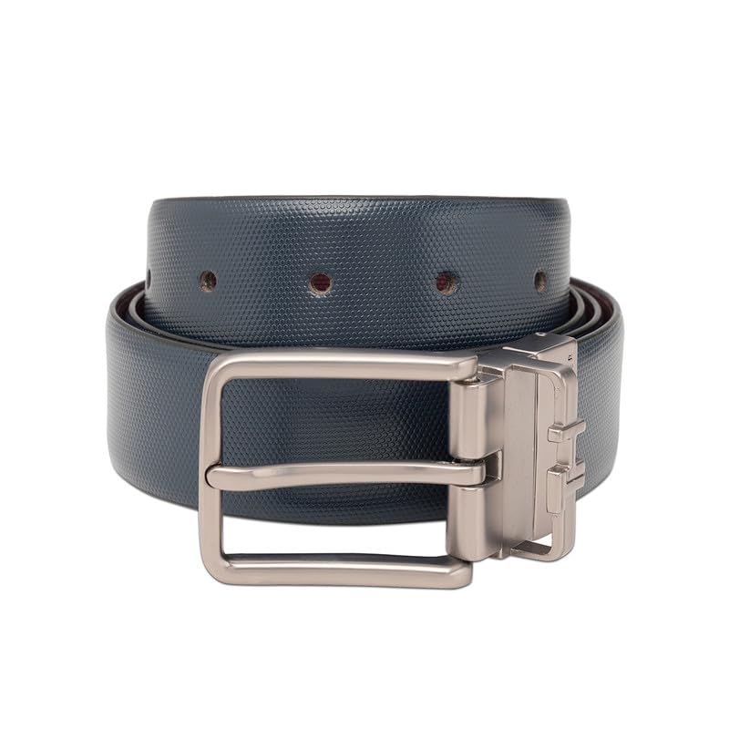 tommy hilfiger Boyle Men's Leather Reversible Belt | 3.5Cm Textured Formal Belt With Matte Black Pin Buckle And Th Branded Keeper | Size - S 80Cm-picture-13