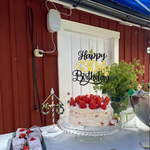 Image of Confetti! Glittering 30th Birthday Cake Topper with Star Hat - Cheers to 30 Years! Fabulous Cake Decorations for Adults 30th Birthday & Anniversary Party Supply