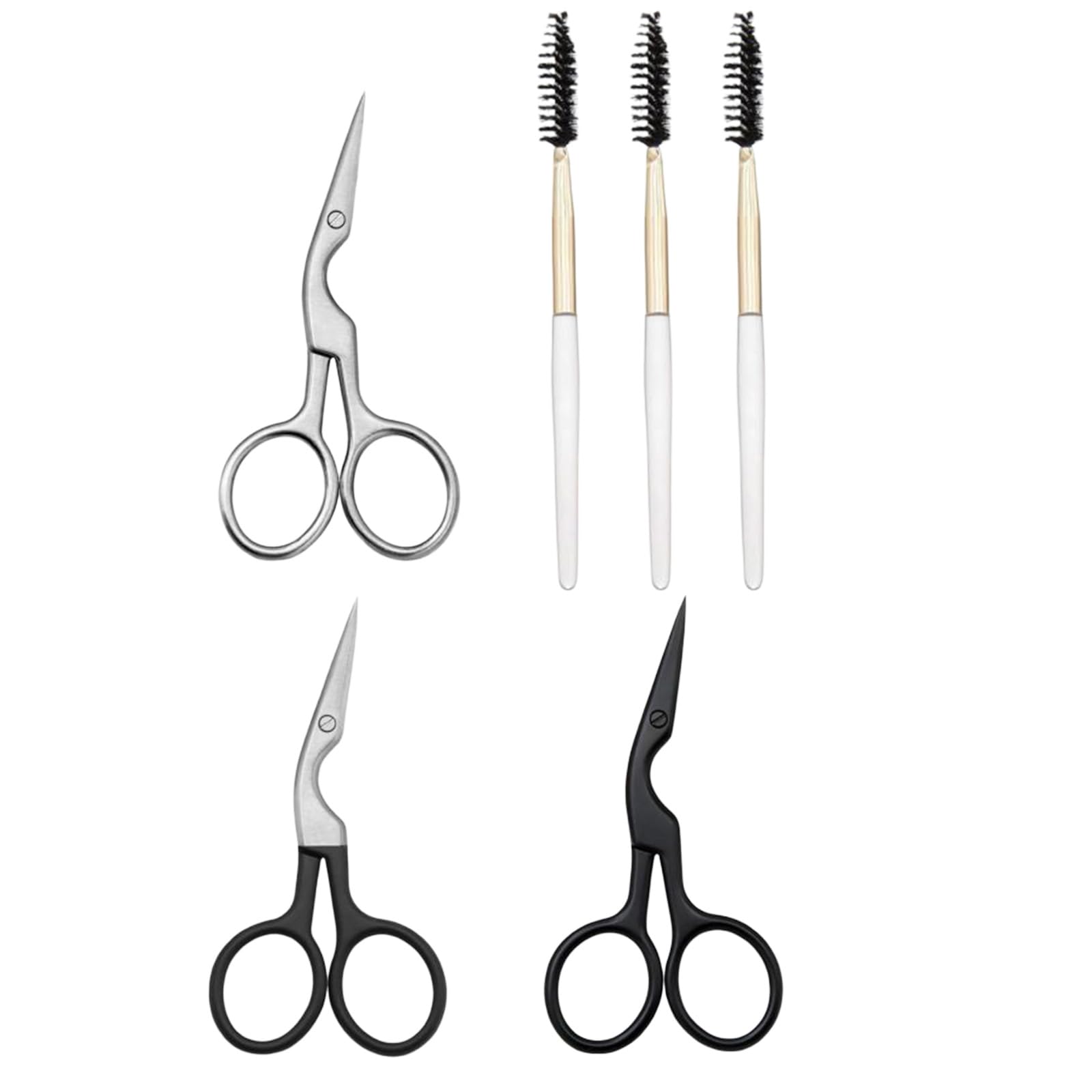 6 pcs eyebrow scissors and brush set, includes 3 stainless steel scissors & 3 eyebrow brushes, professional brow grooming kit for women men
