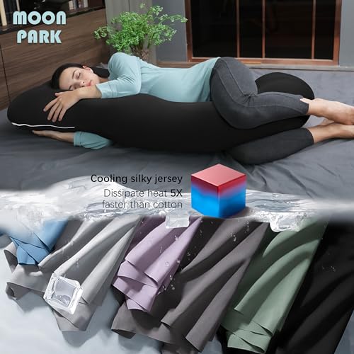 Image of MOON PARK Pregnancy Pillows for Sleeping - U Shaped Full Body Maternity Pillow with Removable Cover - Support for Back, Legs, Belly, Hips - 57 Inch - Black - Cooling Cover