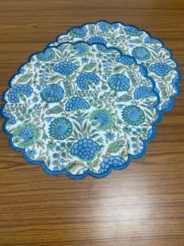 Ridhi Bo-Ho Round Place Mat Easter Floral Cotton Washable Placemats 15 Inch Round Embroidery Block Print Table Mat thumb #1