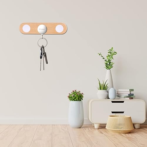 Miniatura 7 de Soporte magnético para llaves, para decoración de pared, llavero con 3 llaveros de madera, ganchos magnéticos fuertes para refrigerador, ganchos