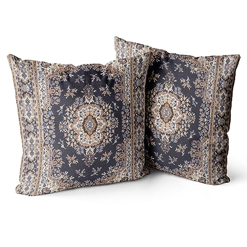 Snylcce Boho Pillow Covers 45x45 CM Set of 2 Bohemian Carpet Throw Pillows For Couch Navy Blue Red Geometric Floral Decorative Pillow Cases Farmhouse Home Decor For Sofa Outdoor(Black gold)