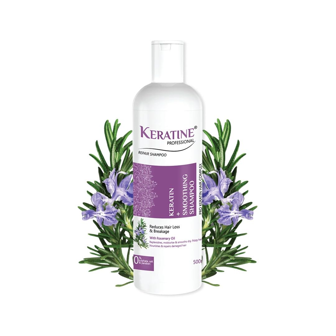 Sulphate free Keratin+smoothing Shampoo with Rosemary oil -500ml For Dry , Damaged and chemically treated Hair | Reduces hair loss & Breakage.| for Frizz-Free, Shiny & Manageable Hair|With Keratin & Wheat Protein|(KP-97(Rosemary_S-1)