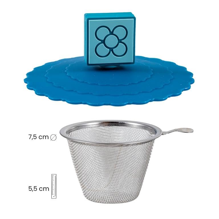 DRW Lot de 6 tasses à infusion avec filtre en acier inoxydable Panot Turquoise Tasse : 8 x 8 x 10 cm