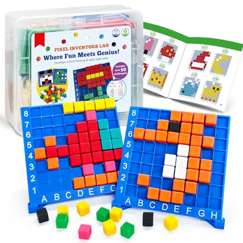 HEGYINI Pixel Art Kit for Kids Ages 5-8-12 STEM Building Toy with 400+ Colorful Cubes & Challenge Cards | Fine Motor Skills Math & Coding Activities | Educational Science Gift for Boys and Girls