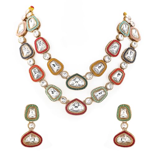 Image of Rubans Kundan Necklace Set Traditional Jewellery Gift for Women & Girls