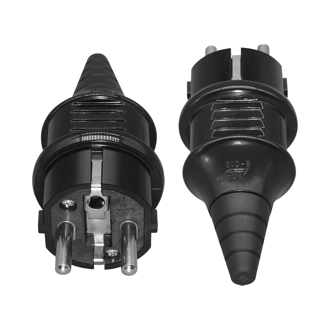 (2 Pack) Toptekits Schuko France Germany EU ø4.8mm Pin DIY Rewireable Power Adapter 250V 16A,Quality European Rewireable Two Round Plug CEE 7/7 Standard Plug(Coated Black)