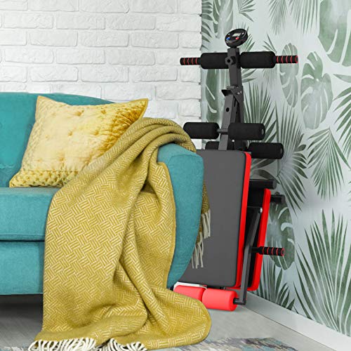Goplus Adjustable Sit Up Bench, Foldable Utility Weight Bench w/LCD Monitor Flat/Incline/Decline Exercise Multi-Purpose Bench for Home, Gym and Office (Red)