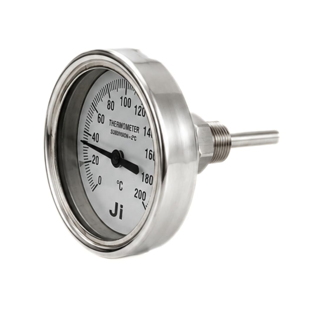 "Ji" Japsin Instrumentation Stainless Steel Bi-Metal Thermometer, 2 1/2" Dial, Range 0 to 200 Deg C, Direct Mounting Back Entry, 1/2" BSP (M) Connection, 75 mm Long Stem X 10 mm OD-image-2