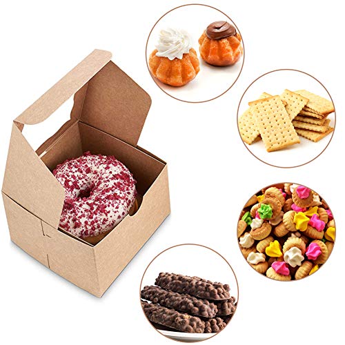 NPLUX 12 Pack Brown Bakery Boxes with Window 4x4x2.5 inches Cookie Boxes for Gift Giving - Thumbnail 6