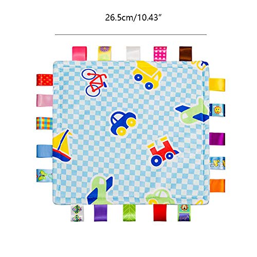 Image of G-Tree Baby Boy Tag Security Blanket - Plush Cotton, Classic Security Comforter, Soft Velvet & Satin Tags, 10.43 x 10.43 inches, Multicolor