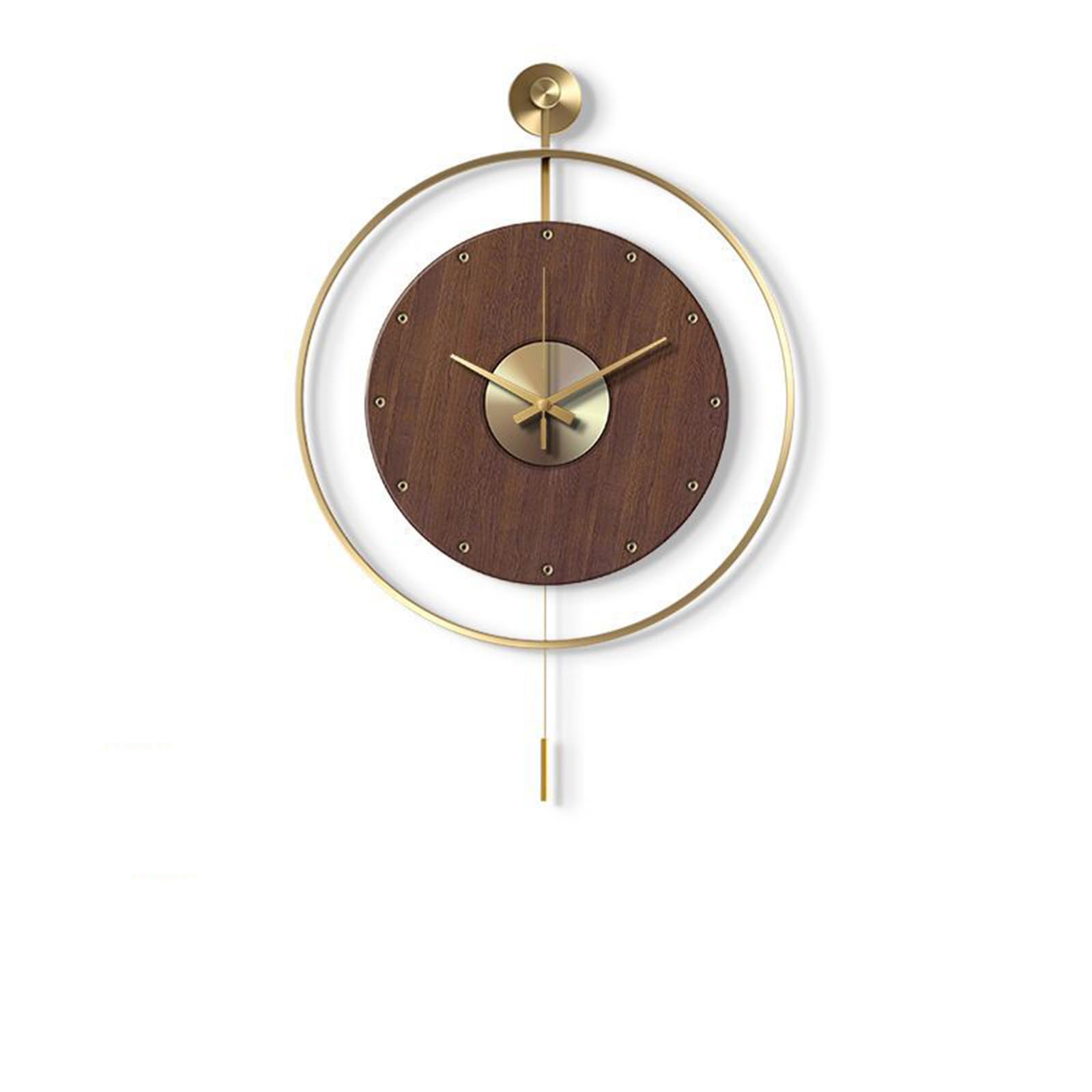 dvegGEE Wall Clock with Pendulum -Round Minimalist Design, Non-Ticking Silent Metal Clocks(A,50 cm)
