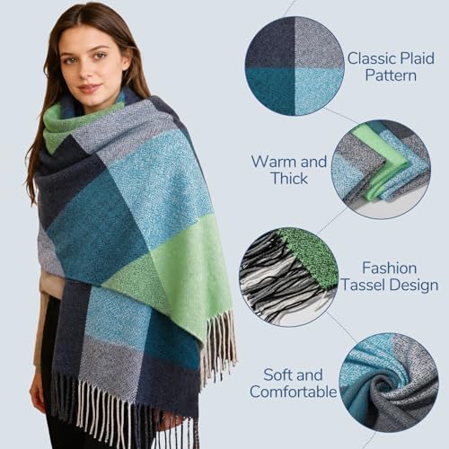 Image of Loritta Winter Scarf for Women, Long Plaid Shawl Wraps Scarves Gifts