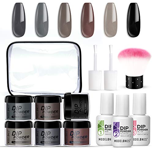 Dip Powder Nail Kit 6 Colors Gray Dark Dipping Powder System Starter Kit