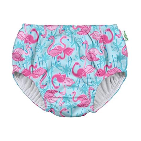Green Sprouts Baby Girls Pull-Up Reusable and Toddler Swim Diaper, Aqua Palm Flamingos, 3-4T US Cover