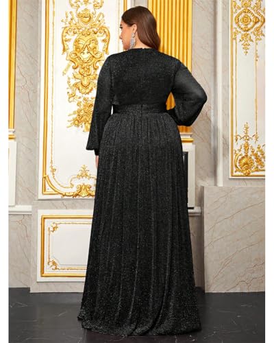 Women's Plus Size Long Sleeves Deep V-Neck Dresses with Slit A Line Formal Evening Gown3