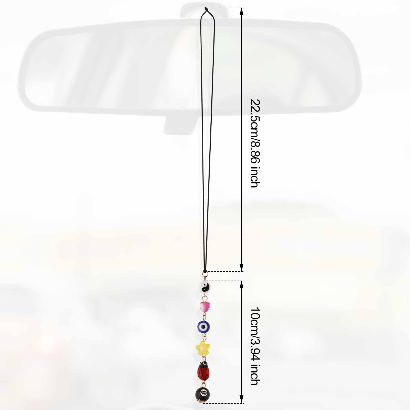 Portafortuna Auto Malocchio Con Yin Yang, Quadrifoglio, Fungo E Coccinella – Ciondolo Portafortuna In Acrilico E Acciaio Per Specchietto Retrovisore, Multicolore, 14,5 Cm