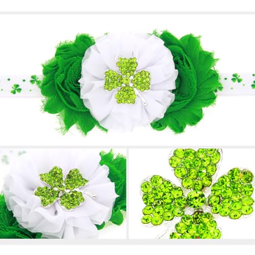 3 Pcs Baby Girls St. Patrick's Day Headbands Newborn Infant Toddlers Clover Flower Crown Bow Green Hairband Gift Christening Headbands for Baby Girls4