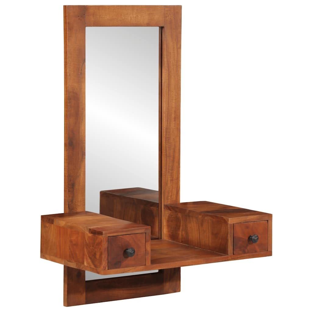 Miroir mural avec tiroirs pour ranger et agrandir une petite pièce en acacia massif